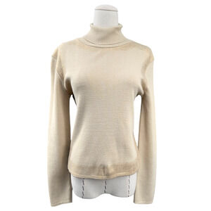 TOUS LES GARCONS Beige‎ Gold Turtleneck Long Sleeve Sweater Womens Size Medium